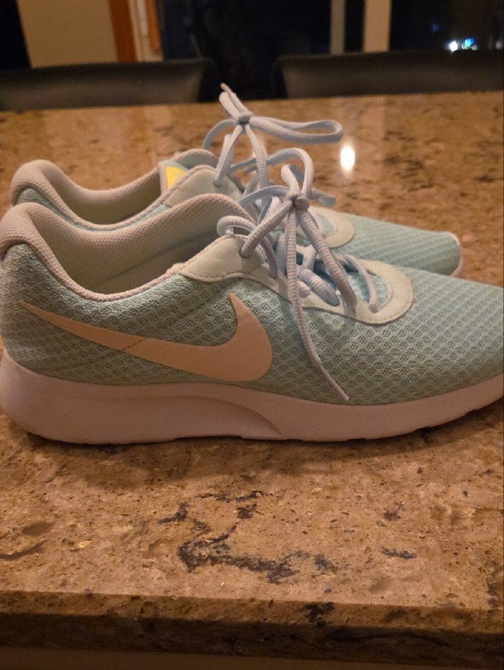 Nike Women's Light Blue Mesh Running Sneakers with Yellow Tongue Tab